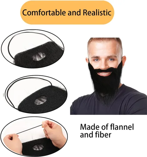 Vista 2 de Paquete de 4 disfraces de barba, pelo facial, autoadhesivo, novedosos bigotes, fiesta de máscaras, suministros para fiesta de disfraces de Halloween