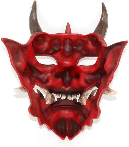 Vista 5 de AUSUKY Máscara de Prajna japonesa Hannya NOH Kabuki Devil Demon Oni Samurai Halloween Cosplay Máscaras rojo