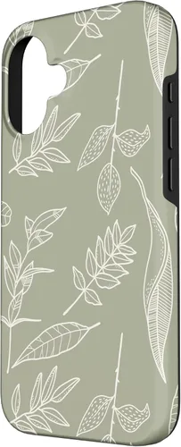 Vista 2 de Carcasa para iPhone 16, diseño de hojas y flores, color verde salvia