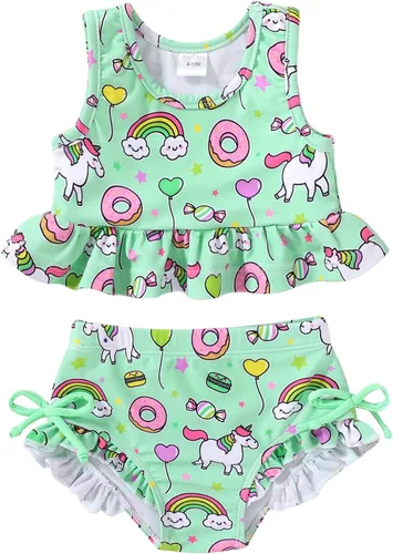 Vista 18 de YOUNGER TREE Traje de baño de verano para niñas pequeñas, sin mangas, traje de baño a rayas, traje de dos piezas, bikini
