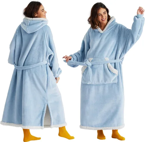 Vista 14 de Bedsure Manta Vestible con Capucha para Mujer - Manta Larga de Forro Polar Sherpa con Capucha para Adultos, Mujeres y Hombres, Cálida y Acogedora