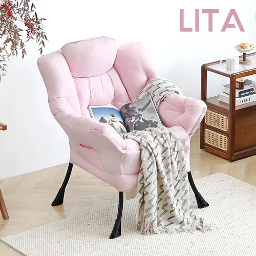 Vista 7 de LITA Lazy Chair, cómoda silla de lectura con acento Rosa bebé
