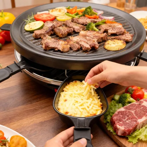 Vista 2 de HONNE Mini parrilla con revestimiento antiadherente, accesorios para derretir queso, repuesto de raclettes/platos adicionales de raclette