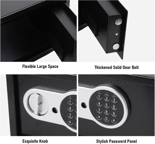 Vista 7 de Hyuduo Mini caja fuerte, caja de seguridad electrónica con contraseña digital y llaves de respaldo, caja de seguridad de acero antirrobo para viajes