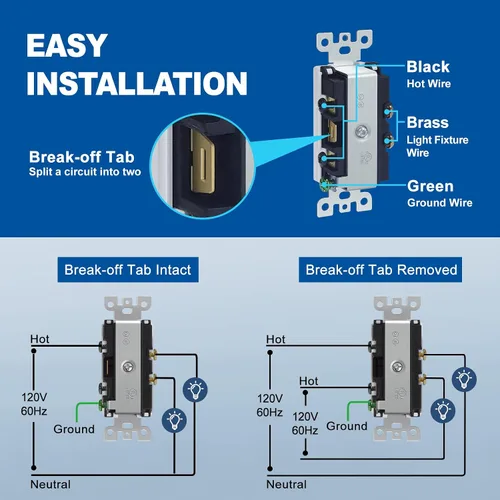 Vista 6 de CML Interruptor de Luz Decorativo de Doble Balancín, Interruptor de Pared de Paleta de Polo Simple Dual, Interruptor Eléctrico de Encendido/Apagado