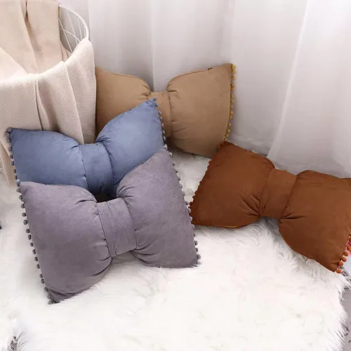 Vista 6 de 14x20 Fundas de almohada decorativas con pompones y lazos de terciopelo para habitación, cama, sofá, sofá cama, azul x2