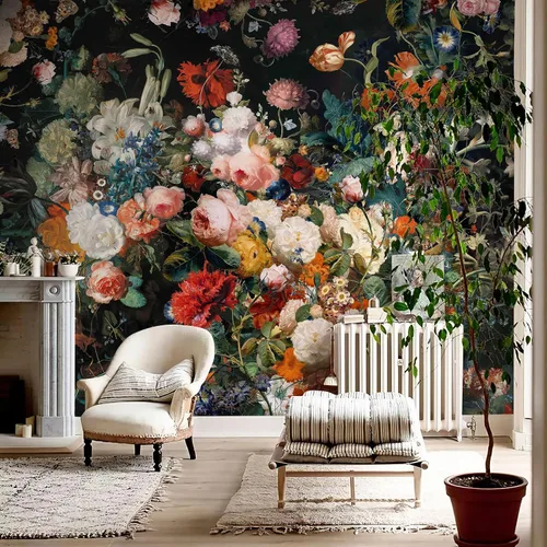 Vista 13 de Zeeko Murales de pared florales oscuros para despegar y pegar, 59 pulgadas de ancho x 98 pulgadas de alto, papel tapiz de flores 3D vintage