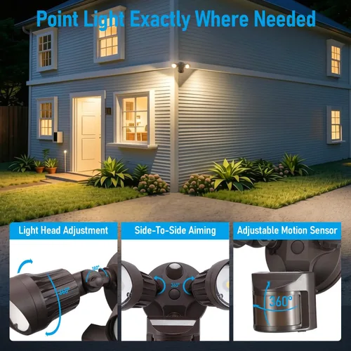 Vista 5 de Luz de seguridad LED con sensor circular, 2 cabezales 20W/3 cabezales 30W., LHSCT-20WRSS30-BRZ, 20.0watts, 120.00 volts COB LED Motion Detector