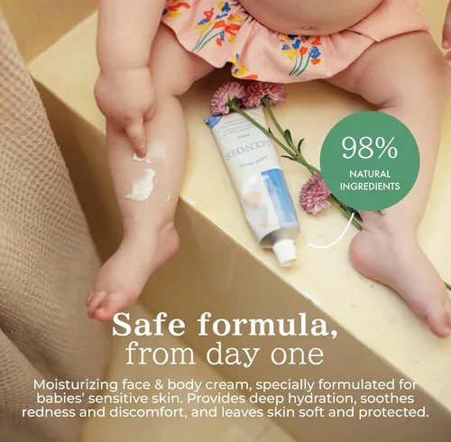 Vista 3 de MINOIS PARIS Crema suave para recién nacidos y niños Crema de loción facial y corporal fabricada en Francia con manteca de karité, almendra dulce