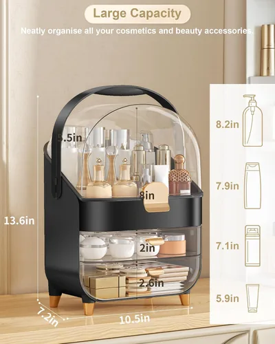 Vista 2 de Organizador de maquillaje para encimera, soporte para cuidado de la piel, organizador de mostrador de baño, caja de almacenamiento, vitrinas