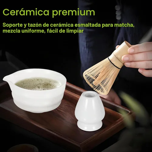 Vista 7 de Juego de batidor de matcha con cuenco matcha, batidor de bambú matcha, cuchara, tamizador, soporte para batidor de matcha, regalos únicos