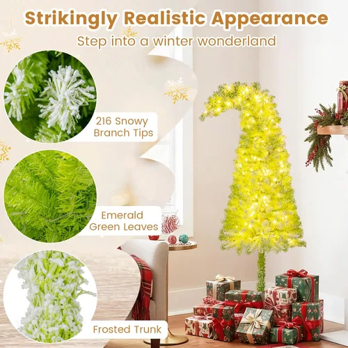 Vista 7 de HAPPYGRILL - Árbol de Navidad artificial de 5 pies con luces preiluminadas, con parte superior flexible, cubierto de copos de nieve, árbol