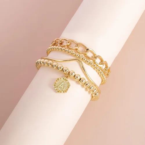 Vista 7 de Elegance 11 designs Pulsera de cuentas apilable chapada en oro de 14 quilates, pulseras elásticas gruesas para mujer, regalo con colgante hexagonal