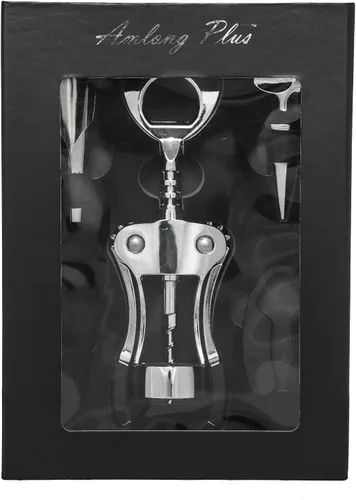Vista 2 de Juego de accesorios de vino de 4 piezas - Abridor, tapón, vertedor, cortador de papel