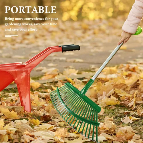 Vista 7 de INOOMP Rastrillo de hojas para césped, herramienta de jardinería resistente, dientes para una limpieza eficiente de hojas y desechos, diseño