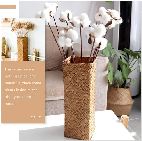 Vista 8 de Operitacx 2 botellas decorativas de jarrón tejido rústico para flores secas, decoración bohemia ideal para arreglos florales centros de mesa