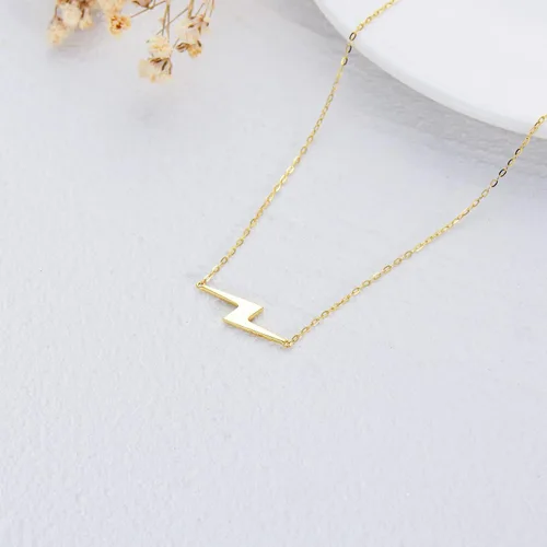 Vista 3 de Collar Lightning Bolt con dije de oro macizo de 14 quilates para mujer, 16 pulgadas, Oro, Sin gemas.