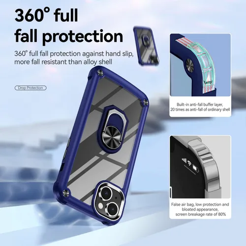 Vista 4 de Funda protectora para iPhone 15 con protector de pantalla, transparente, antiamarilla, funda protectora de acrílico resistente con soporte magnético
