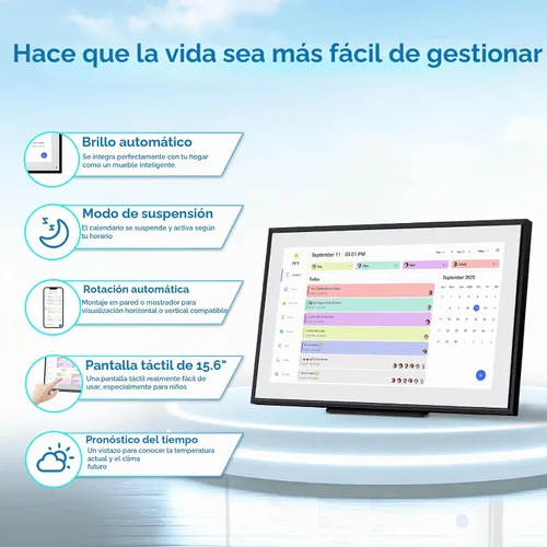 Vista 5 de Calendario digital de 15.6" gráfico inteligente de tareas y planificador Negro-15.6 pulgadas