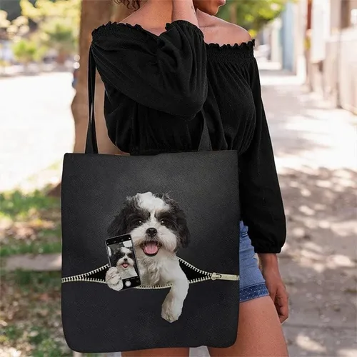Vista 3 de Do You Like My Selfie Shih Tzu Dog - Bolsa de mano para perro, color blanco y negro, Shih Tzu Dog Love Selfie casual para amantes de Shih Tzu