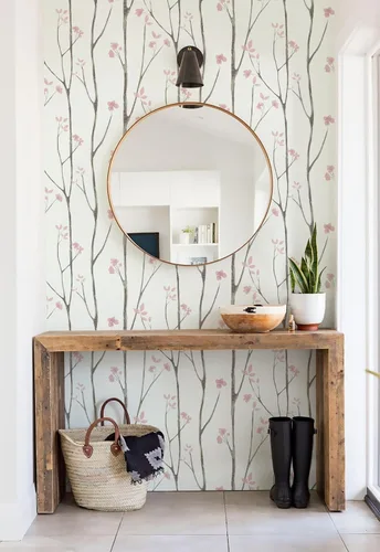 Vista 3 de Timeet - Papel pintado floral blanco y rosa, papel de pared moderno, papel de contacto para despegar y pegar, autoadhesivo, extraíble