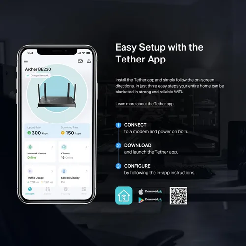 Vista 8 de TP-Link Dual-Band BE3600 Wi-Fi 7 Router Archer BE230 4-Stream Puertos 2×2.5G + 3×1G, USB 3.0, Quad Core de 2.0 GHz, 4 Antenas VPN, EasyMesh
