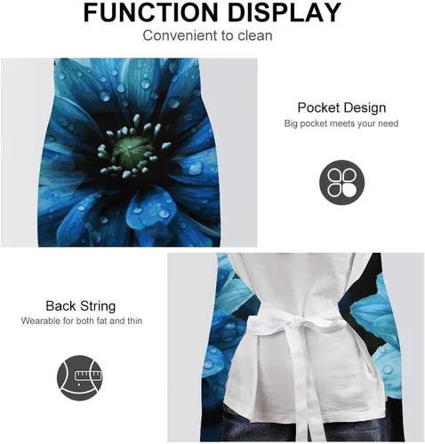 Vista 6 de MUSM Blue Flower Apron，Classic Vintage Funny with Pockets Aprons,Adjustable Bib Waterdrop Resistant for Kitchen Cooking Restaurant BBQ Painting