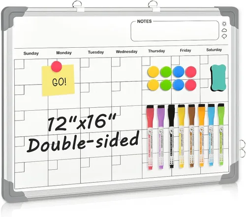 Vista 9 de Pizarra blanca magnética de doble cara, 16 x 12 pulgadas (negro) Dry Erase Board, Whiteboard for Wall Hanging Marker Board White Board Dry Erase