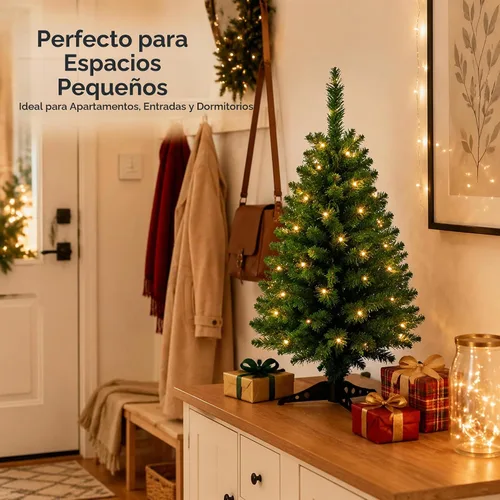 Vista 6 de Árbol de Navidad pequeño de 3 pies con luces, funciona con pilas Mini árbol de Navidad de mesa con base estable para el hogar, entrada, oficina