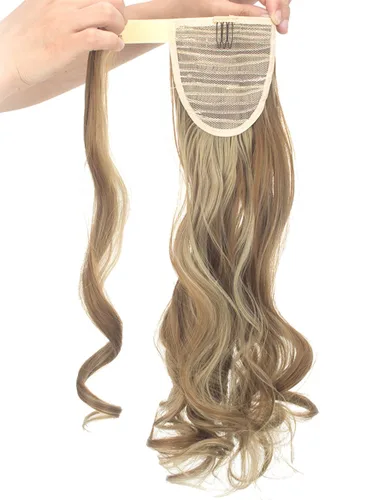 Vista 5 de Lelinta Extensión de cola de caballo rizada ondulada de 18 pulgadas para mujer, extensión de pelo sintético rubio ceniza mezcla Giner