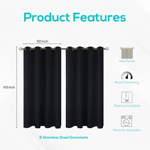 Vista 5 de White Classic - Cortinas opacas para dormitorio, paquete de 2 paneles para colgar en la ventana de 63 pulgadas de largo, cortinas con ojales