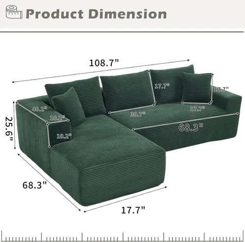 Vista 2 de Sofá modular de 108.3 pulgadas para sala de estar, sofá moderno sin hueso, sofá tapizado de espuma de nube con diván, sofá en forma de L