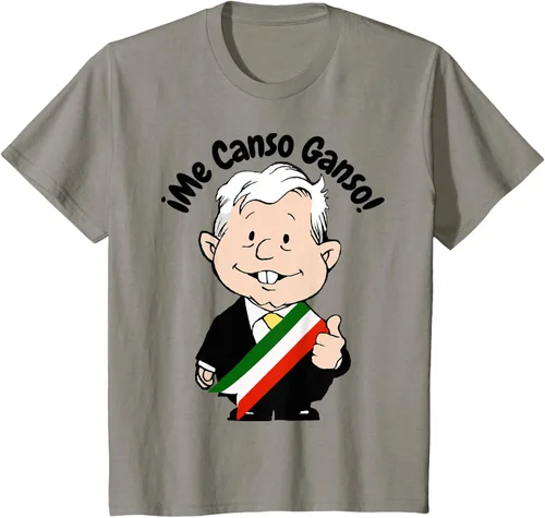 Vista 33 de AMLO Amlito Me Canso Ganso - Camiseta con diseño de dibujos animados mexicanos Gris Oscuro