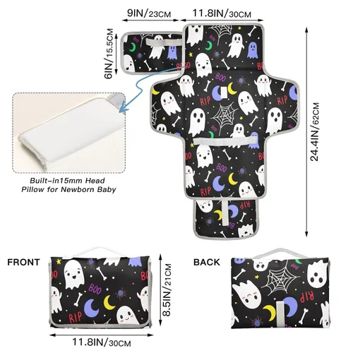 Vista 4 de Cambiador portátil Colorful Ghosts & Moons, cambiador de bebé, bolsa de viaje impermeable para niños y niñas Fantasmas y lunas coloridos