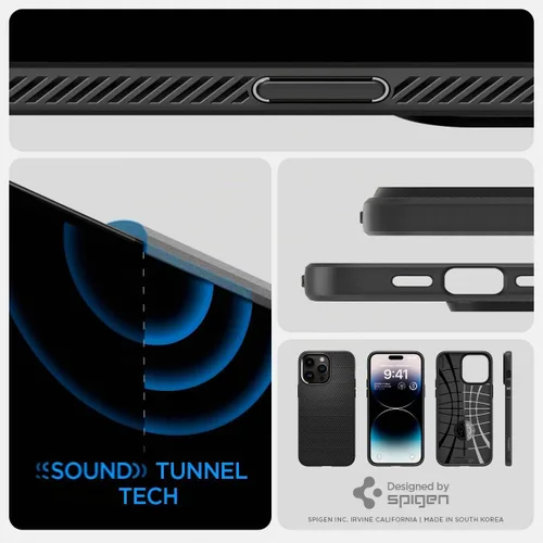 Vista 7 de Spigen Liquid Air - Funda diseñada para iPhone 14 Pro (2022) [protección de grado militar], color negro mate Negro mate