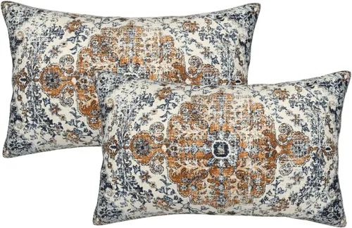 Vista 20 de Juego de 2 fundas de almohada bohemias de 16 x 16 pulgadas, color negro y marrón, fundas de almohada con patrón de alfombra étnica rústica, fundas
