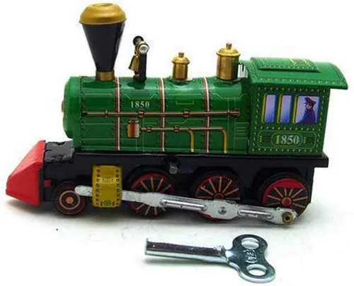Vista 2 de Charmgle Juguete retro de cuerda para arriba, decoración del hogar, colección para adultos, juguete clásico de tren verde, juguete de primavera