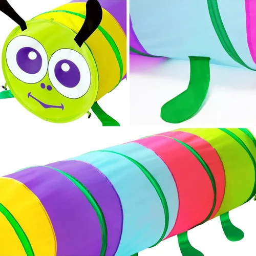 Vista 6 de WER Tienda de campaña de túnel de juego para niños, oruga, túnel emergente para niñas, niños, tubo de juguete para gatear al aire libre e
