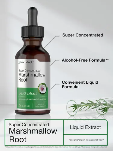Vista 3 de Horbäach Tintura de extracto de raíz de malvavisco 2 onzas líquidas Althaea Officinalis Liquid Sin alcohol Vegetariano, sin OMG y sin gluten
