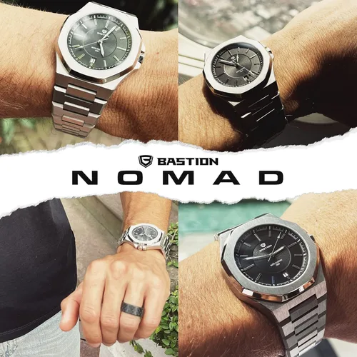 Vista 9 de BASTION Nomad - Reloj automático para hombre, acero inoxidable, movimiento japonés, cuerda automática, reloj clásico de lujo impermeable, Acero