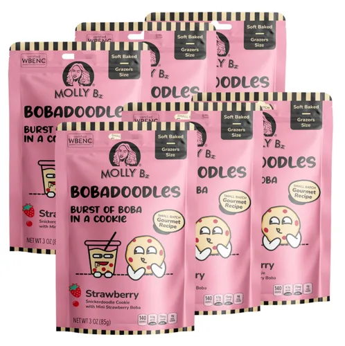 Vista 7 de Molly Bz Food Bobadoodles - Burst of Boba in a Cookie - Snickerdoodle con sabor a mini fresa Boba - Horneado suave - Receta gourmet - Paquete de 3