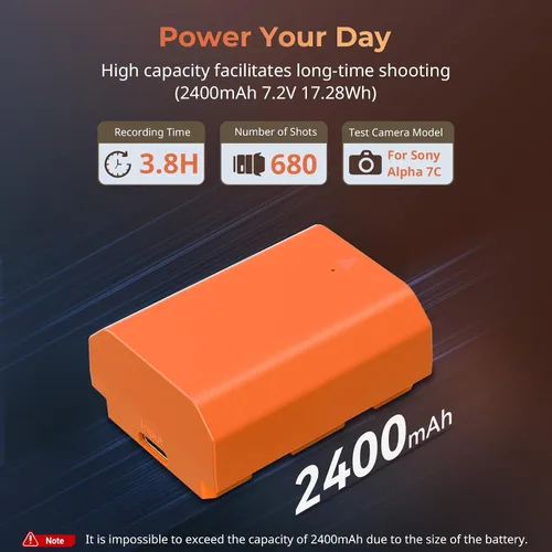 Vista 3 de SMALLRIG Batería USB-C de repalcement de 2400mAh y kit de batería de cámara NP-FZ100 para Sony