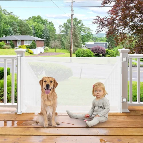 Vista 8 de Puertas retráctiles para bebés para puertas, puertas retráctiles para perros de 55 pulgadas de ancho, barreras para perros para la casa, barreras