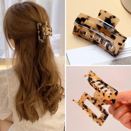 Vista 3 de Pinzas para el cabello de 3 pulgadas, diseño francés, pinza rectangular para el cabello para mujeres, damas y madres (paquete de 2)