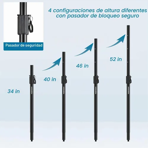 Vista 3 de Vondynote Multi Sub a postes de altavoz con M20 y montaje de 1.378 in con bolsa de transporte Set of 2, 34"-52" Extendable Speaker Pole, Fit Subs
