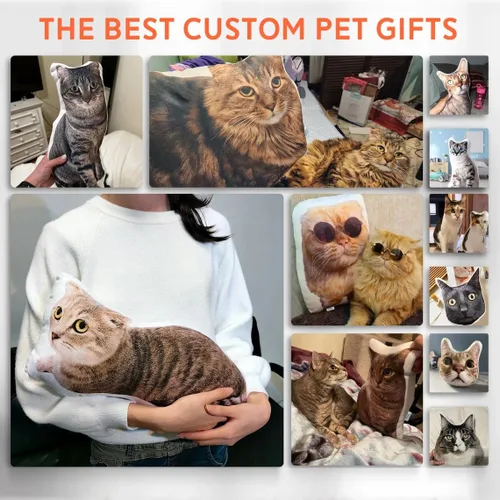 Vista 4 de Almohada personalizada con fotos de mascotas, almohada personalizada con forma de cara de perro y gato, regalos personalizados para los amantes