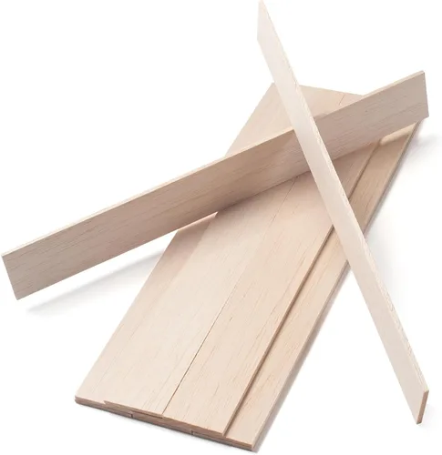 Vista 20 de Palitos de madera de balsa, tiras de madera de balsa, 20 varillas cuadradas de madera de 1/2 x 12 pulgadas para manualidades, palos de madera sin