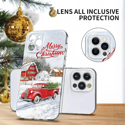 Vista 6 de Newseego Funda de Navidad para iPhone 12 Pro Max, serie a prueba de golpes, antiamarilla, policarbonato duro + TPU para mujeres y niñas, lindo coche