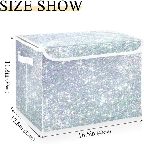Vista 3 de Ollabaky Contenedor de almacenamiento plegable más grande con purpurina brillante, caja de almacenamiento decorativa de tela, organizador de cubos