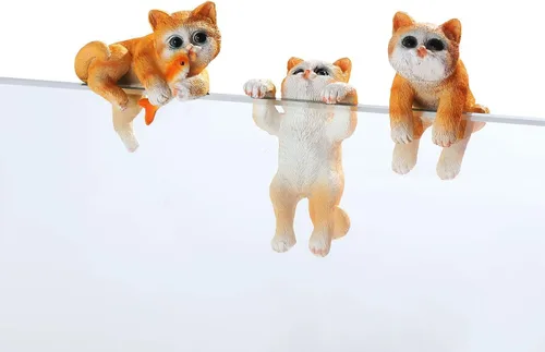 Vista 7 de 3 piezas de figuras colgantes de gato de resina, maceta colgadora en miniatura, jardín, terrario, decoración de bordes, maceta y jarrón, adornos